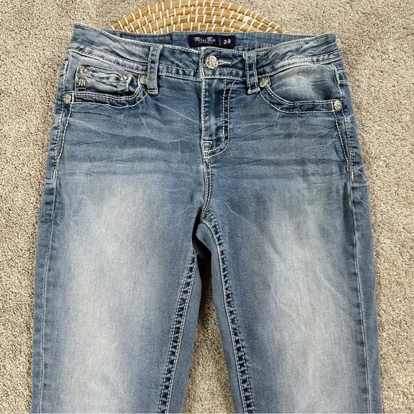 Miss Me Women’s Hailey Skinny Jeans Low Rise Embellished in Medium Wash 29 - Picture 3 of 16